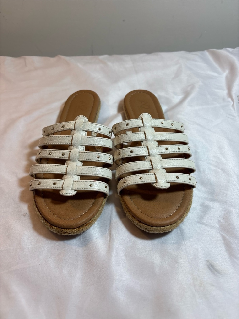 A2 By Aerosoles White Strappy Slide Sandals with Stud Accents